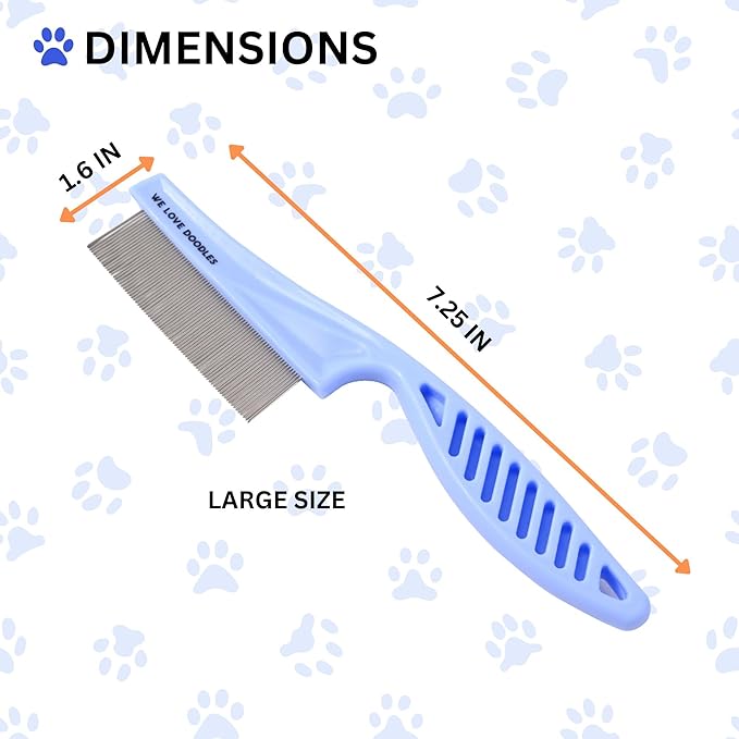 Dog Face Comb, Flea Comb for Dogs, Fine Tooth Tear Stain Remover Metal Comb, Removes Crust, Mucus, and Stains, Face Brush for Poodles & Other Breeds, Grooming Brush for Pets, Large [We Love Doodles]
