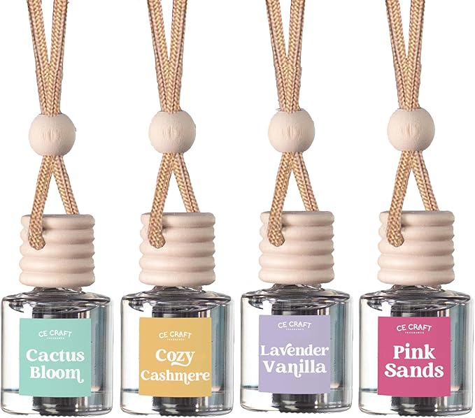 CE Craft Hanging Car Air Freshener – Fragrance Oil Diffuser with Essential Oils – Long-Lasting Aromatherapy Scents for Automobiles – 4 Pack, Floral