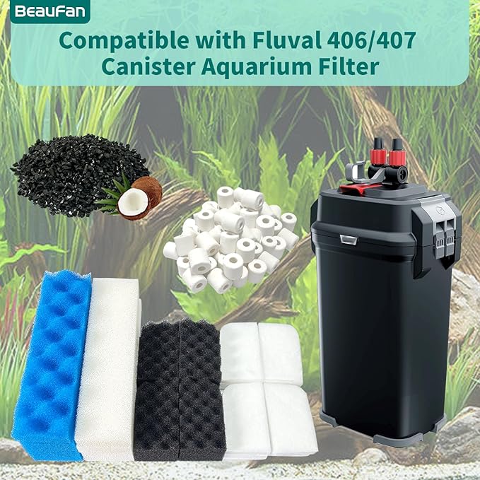 38 Pack Filter Media Kit for Fluval 406/407 Canister Filters, Replacement Bio Foam, Activated Carbon & Ceramic Rings (2 Sets Maintenance Bundle)