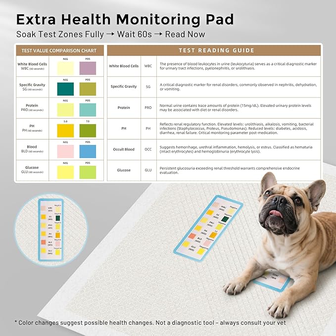 Health Monitoring Puppy Pee Pad with Color Indicators, 22"x22" 5 Counts - 6-Parameter Urine Test, Disposable Dog Potty Training Pads , Odor-Control, Super Absorbent & Leak-Proof