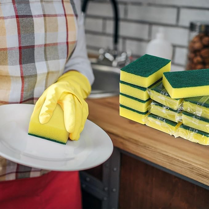 200 Pcs Individually Wrapped Sponges, Uncompressed Non Scratch Scrouing Sponges for Household Cleaning Dishes Kitchen Airbnb Apartment Car Bike Green
