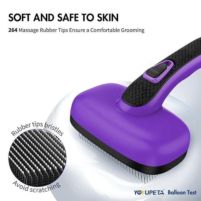 3 PCS Dog Grooming Brush Kit – Self Cleaning Slicker Brush for Shedding Short & Long Haired Dogs & Cats. Removes Loose Fur, Undercoat, Mats, Tangles for Small, Medium & Large Pets. Purple