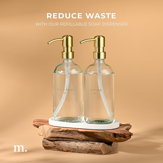 MaisoNovo Soap Dispenser 3-Piece Set | 16.9oz Clear Bottles with Gold Stainless Steel Pumps