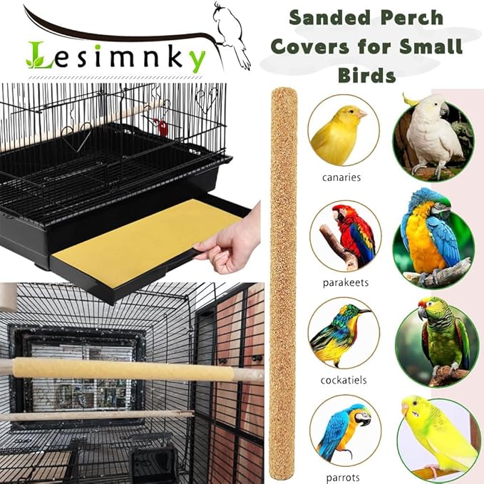 30PCS Birds Perch Covers, Sand Perch for Bird Cage Platform Accessories Bird Perch Covers Sandpaper Sand Perch Covers for Parakeets Canaries Finches & Small Birds, Yellow