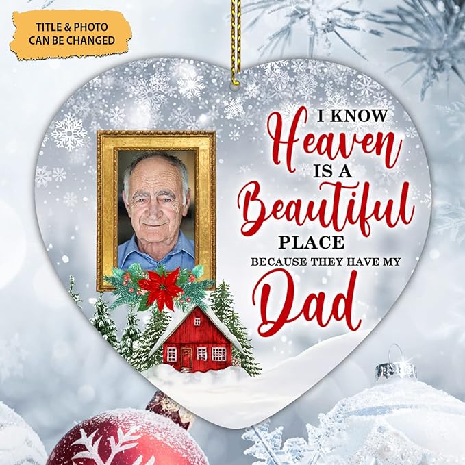 HYTURTLE Personalized Memorial Sympathy Christmas Ornament Tree Decor Gifts for Family Loss of Loved One Mom Dad in Heaven - Heaven Beautiful Custom Photo Acrylic Heart Ornament