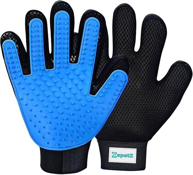 (1 Pair) Pet Hair Remover Gloves – Blue, Reusable Grooming Gloves for Dogs, Cats & Horses, Gentle Deshedding, Bathing & Massaging, Anti-Shedding Tool for Pet Hair Removal 1 Pair