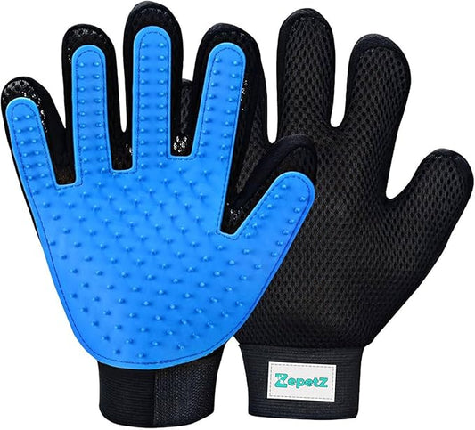 (1 Pair) Pet Hair Remover Gloves – Blue, Reusable Grooming Gloves for Dogs, Cats & Horses, Gentle Deshedding, Bathing & Massaging, Anti-Shedding Tool for Pet Hair Removal 1 Pair