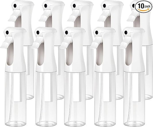 Aquableu Spray Bottle for Hair – 10-Pack Continuous Mist Spray Bottle for Hair Care, Styling, Cleaning, Plants, Pets & Essential Oils (Clear, 10oz)