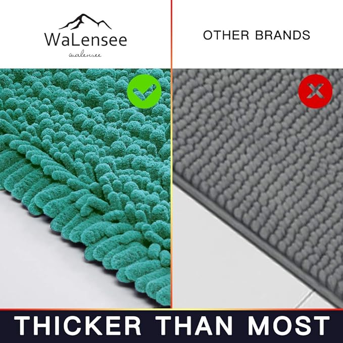 Walensee Bathroom Contour Rug Non Slip Toilet U Shaped Bath Mat (20x24, Turquoise) Water Absorbent Super Soft Shaggy Chenille Machine Washable Dry Extra Thick Perfect Absorbant Best Plush Carpet