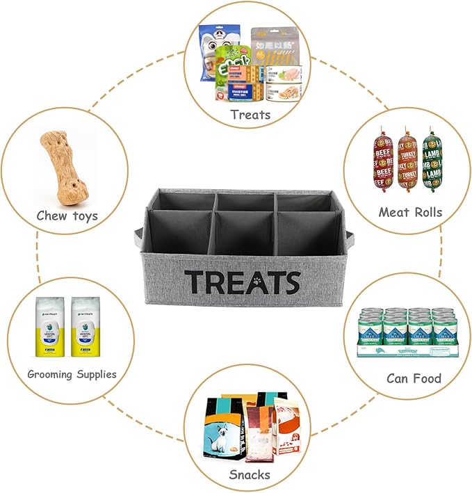 2pack Dog Storage Organizer,Dog Treat Container Bin for Countertop,Collapsible Cat Treats Container with Dividers,Dog Treats Station for Treats Stick/Canned Food/Bagged Snacks-Black