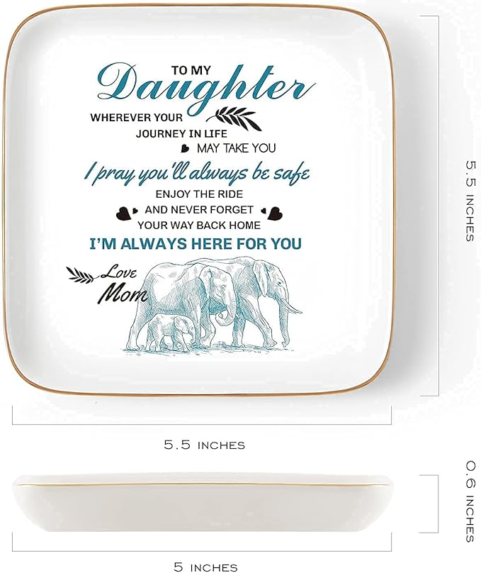 PUDDING CABIN Valentine's Day Gifts for Daughter Ring Dish -Whenever Your Journey in Life May take You, I Pray You'll Always be Safe... Gifts for Daughter Adult Mother's Day Birthday Graduation