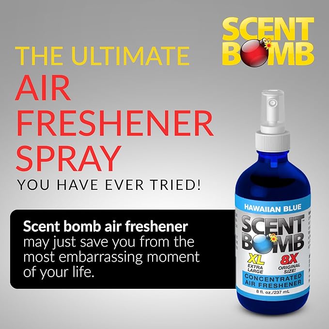 Scent Bomb Air Freshener Spray, Long-Lasting Odor Eliminator for Home & Car, Effective Deodorizer for Kitchen, Bathroom, Fresh Room Spray & Smell Neutralizer, Hawaiian Blue Scent