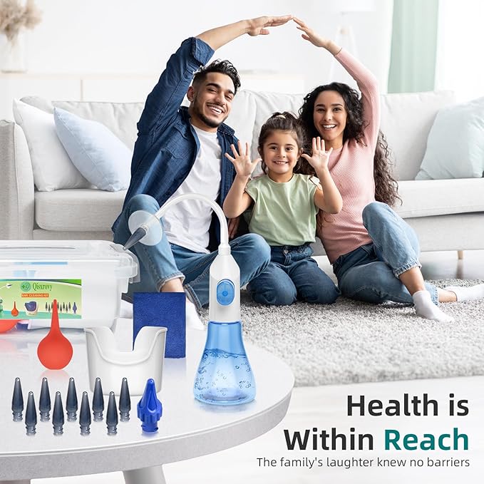 Ear Wax Removal Tool, Ear Cleaning Kits Safe Ear Irrigation Kit Ear Flush Kit for Adults Kids, Ear Wax Washer Device with LED Earwax Spoon, Basin, Bulb, Curette Kit, Towel,50 pcs Tips,Box,Transparent