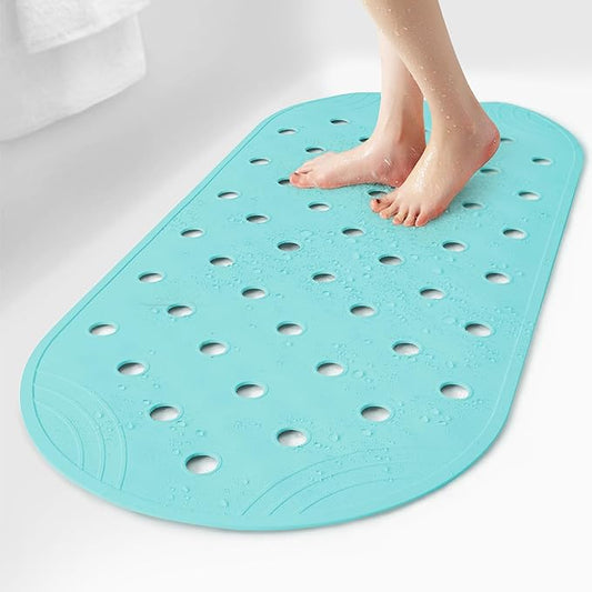 Rubber Bathtub Mat Shower Mat Non-Slip, 31x14 Inch, Bath Tub Floor Mat with Suction Cups and Drainage Holes, Turquoise