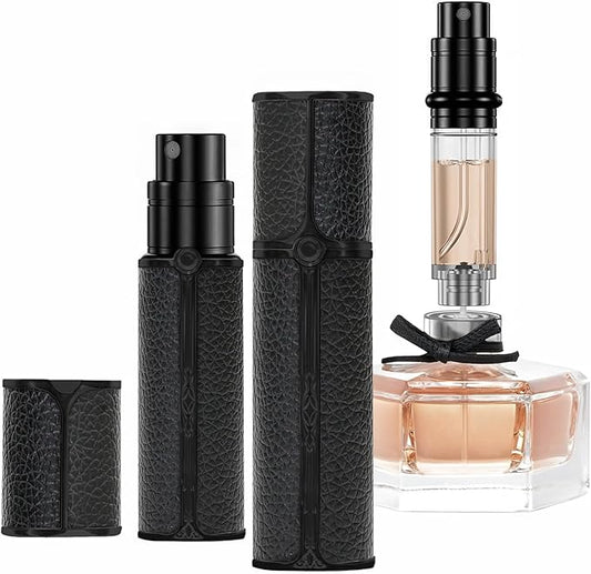 BF00BKB Leather Perfume Bottle 5ml – Bottom-Fill Refillable Dispenser, Leak-Proof & Portable for Men & Women, Ideal for Travel, Gifting & Daily Use (BKB)