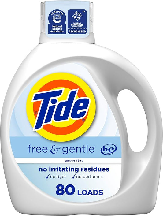 Tide Free & Gentle Liquid Laundry Detergent, 80 Loads, 105 fl oz, Tide Laundry Detergent, Clean Laundry Detergent