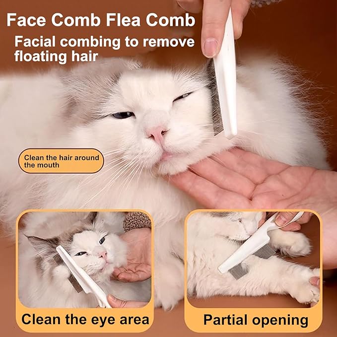 Flea Comb for Dogs, Dog Face Comb Brush, Grooming Tool for Pets Dogs and Cats, Pet Hair Brush Fine Tooth Tear Stain Remover, Multifunctional Pet Hair Grooming Comb Stainless Massage Comb