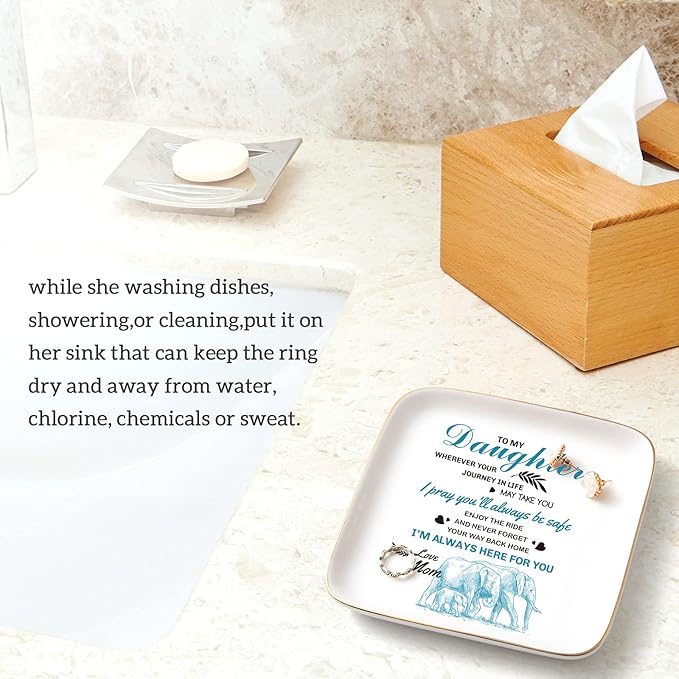 PUDDING CABIN Valentine's Day Gifts for Daughter Ring Dish -Whenever Your Journey in Life May take You, I Pray You'll Always be Safe... Gifts for Daughter Adult Mother's Day Birthday Graduation