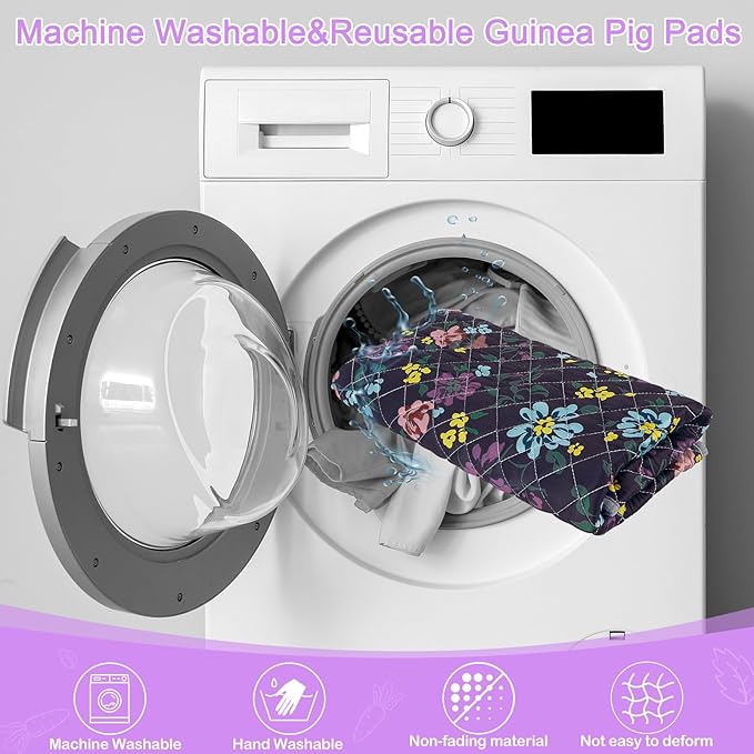 Bienbee Guinea Pig Bedding, 2 Pack 47" x 24" Reusable Guinea Pig Cage Liner Waterproof and Absorbent Small Animal Bedding Washable Pee Pads for Small Pet Hamster Rabbit Squirrel, Vintage Flowers