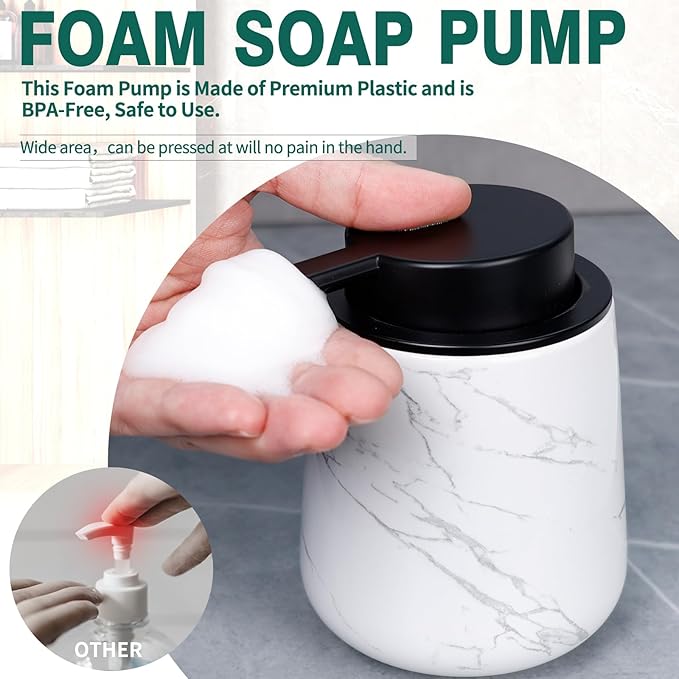 Bosilunlife Ceramic Foaming Soap Dispenser - 12 oz Marble Foam Hand Wash Dispenser Bathroom Countertop Soap Dispensers Kitchen Dish Soap Pump Dispenser Liquid Soap Dispenser for Bathroom