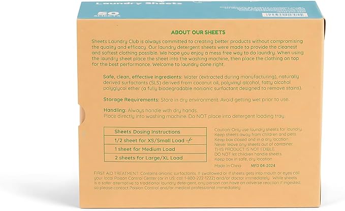 Sheets Laundry Club - Liquidless Laundry Detergent Sheets, 100 Loads - Fragrance Free Scent, Eco-Friendly, Quick-Dissolving Formula, Hypoallergenic, Septic Safe, Plastic-Free Packaging - 50 Sheets