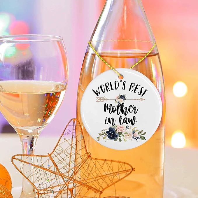 World's Best Mother in Law Ceramic Ornaments Gifts, Mother in Law Hanging Ornament Decor Decorations for Christmas Tree Car, Thank You Appreciation Gift for Mother in Law Birthday Mother's Day