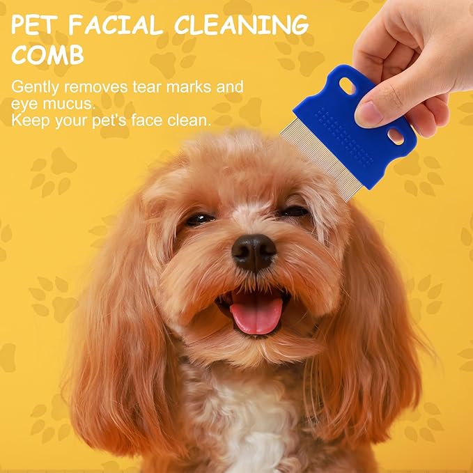 5pcs Flea Comb for Pets, 5 Colors Stainless Steel Dog Cat Grooming Tool, Portable Gentle Flea Lice Tear Stain Remover Combs for Facial Eye Gunk Cleaning