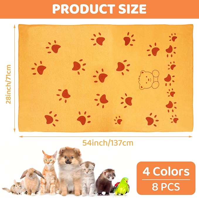QTLCOHD 8 Pcs 55 x 28 Inches Dog Towels for Drying Large Dogs Absorbent Microfiber Dog Bath Towel Bulk Pet Grooming Towels for Small Medium Large Dogs Cat Puppy Shower Cleaning Accessories (4 Colors)