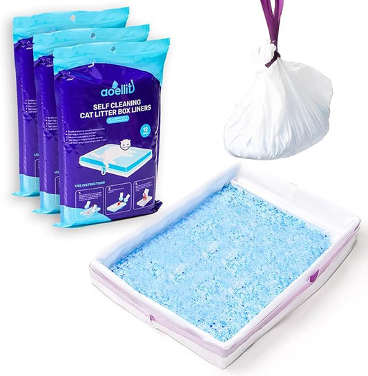 36 Count Litter Box Liners, Waste Bags Compatible with Pet-safe ScoopFree Self-Cleaning Litter Box Tray, Drawstring Litter Bags for Reusable Tray, Pre-Separated (38" L x 14.5" W x 7.8" H)
