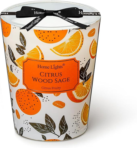 HomeLights Citrus Wood Sage Scented Candles | 6.7oz Soy Candles Eclectic Mixed Styles Large Candle Jars | Ideal Candle Gifts for Events, Home Decor Stress, Relief & Relaxation