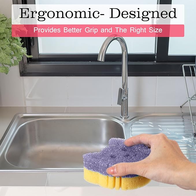 3 Pcs Dual Sided Scrub Sponge Multi Functional Cute Temperature Sensitive Non Scratch Dish Sponge for Washing Dishes Kitchen Bathroom(Cat,Pink, Yellow, Purple)