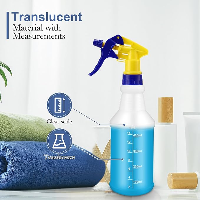 10 Pack Spray Bottles 16 oz Empty Water Spray Bottles for Cleaning Heavy Duty Refillable Squirt ‌container with Measurements Adjustable Nozzle for Household (Blue and Yellow,Stylish Style)