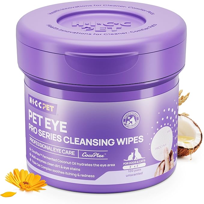 HICC PET Eyes Wipes for Dogs & Cats Upgraded Pro Version, Vet-Recommended Dog Eye Wipes Hypoallergenic, Dog Tear Stain Remover, Remove Debris, Mucus & Discharge - 100ct, Unscented