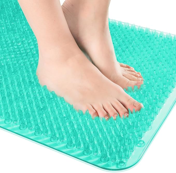 OTHWAY Non Slip Grassy Bathtub Mat : 25.6X13.4 inches Sturdy But Soft Bath Mat_Quick Drain Shower Floor Mat with Soft Bristles for Scrubbing Feet (Clear Green)