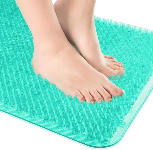 OTHWAY Non Slip Grassy Bathtub Mat : 25.6X13.4 inches Sturdy But Soft Bath Mat_Quick Drain Shower Floor Mat with Soft Bristles for Scrubbing Feet (Clear Green)