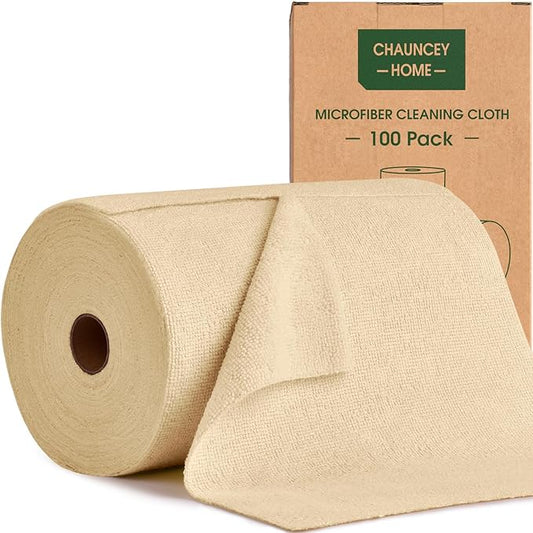 Roll of Microfiber Cleaning Cloth –100 Pack, Tear Away Microfiber Towels, Reusable, Washable, Scratch-Free, Kitchen Towels for Car, Home, Kitchen, Glass, Dishes(Wheat Beige)