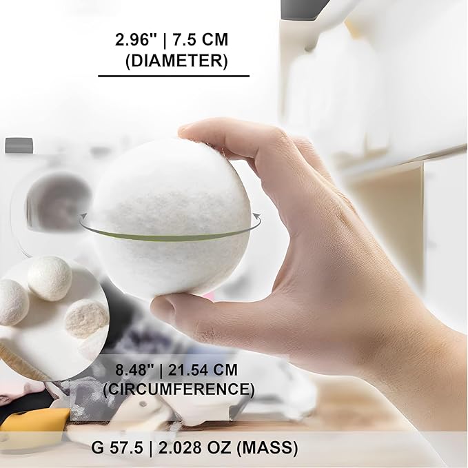 Wool Dryer Balls Laundry Reusable, Lint Remover Washing Balls Reusable Dryer Balls Pet Hair Dryer Ball Lint Remover for Laundry Pet Fur Remover for Laundry Bedding Clothes(Pack of 6)