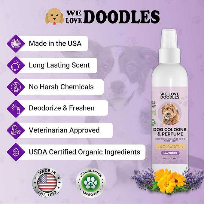 We Love Doodles Dog Cologne & Perfume, (Lavender and Fresh Cotton) Bundle - Deodorizing, Organic, Made In USA - Long Lasting After Bath Deodorant - Freshener For Smelly Dogs - Odor Eliminator Spray