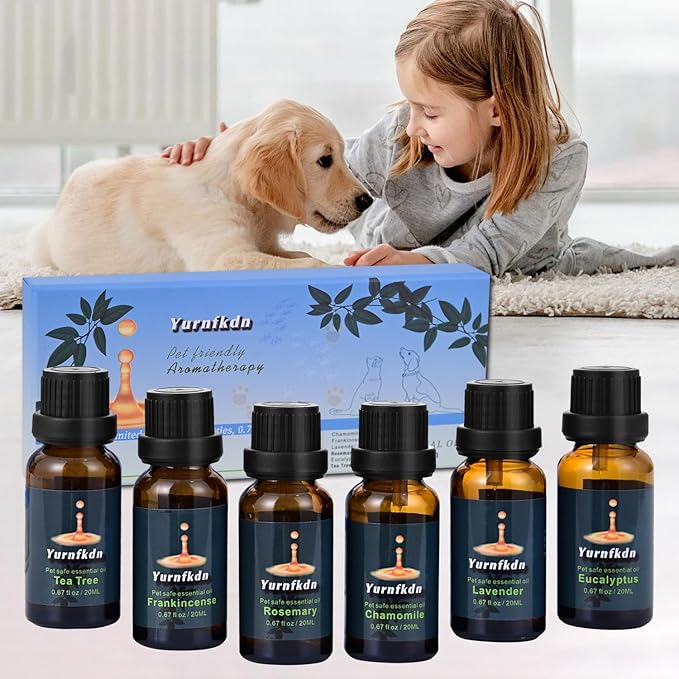 Pet-Friendly Essential Oil Set: Home Fragrance and Stress Relief. Safe for Dogs and Cats, Suitable for Aromatherapy Diffuser Bottles, Incense Sticks, and Candles, with six Interchangeable scents.