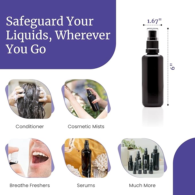 Infinity Jars 100 Ml (3.4 fl oz) Black Ultraviolet Glass Fine Mist Spray Bottle Cleaning Products Refillable Containers Homemade Perfume Blends Room, Sprays Bath Beauty Hair, Screw Top Bottles