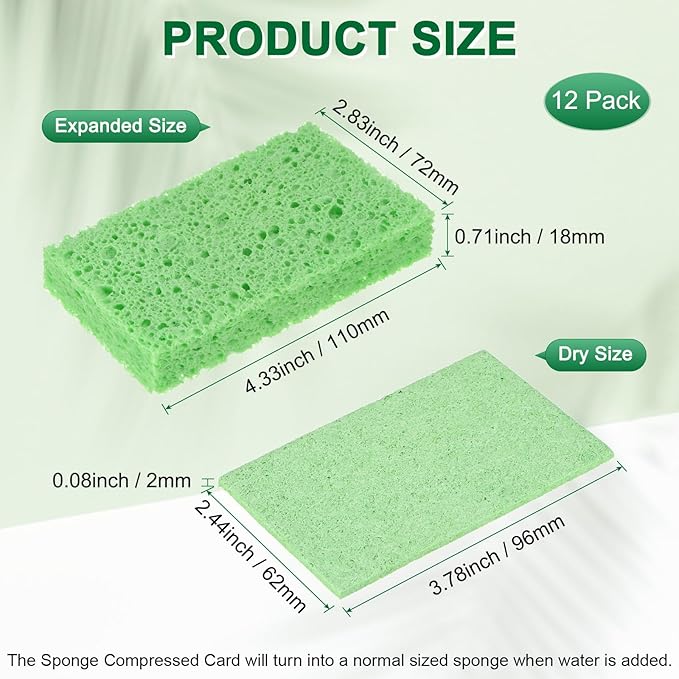 12-Pack Kitchen Sponges, Condense Eco Cellulose Non-Scratch Scrub Heavy Sponge for Kitchen/Household/Bathroom, Clean Tough Messes Dish Scrubber [Green]