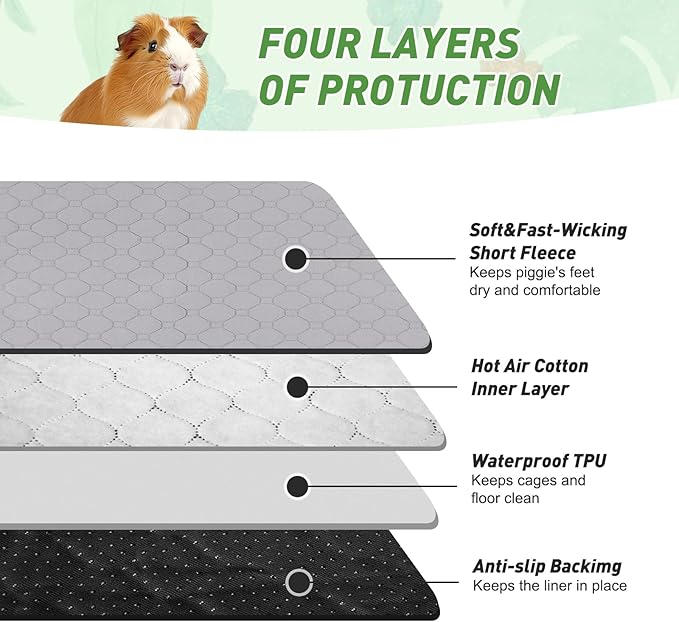 2 Pack Guinea Pig Cage Liners, 24'' X 24'' Washable Guinea Pig Pee Pads, Non Slip Reusable Super Absorbent Guinea Pig Training Mat Bedding Fleece for Small Animals Hamster Rabbit Chinchilla Rat