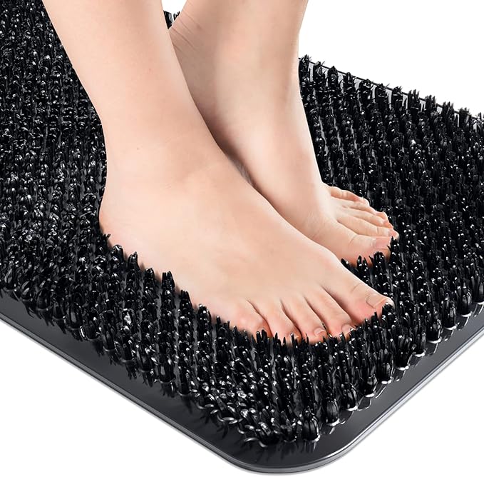 OTHWAY Non Slip Grassy Bathtub Mat : 25.6X13.4 inches Sturdy But Soft Bath Mat_Quick Drain Shower Floor Mat with Soft Bristles for Scrubbing Feet (Black)