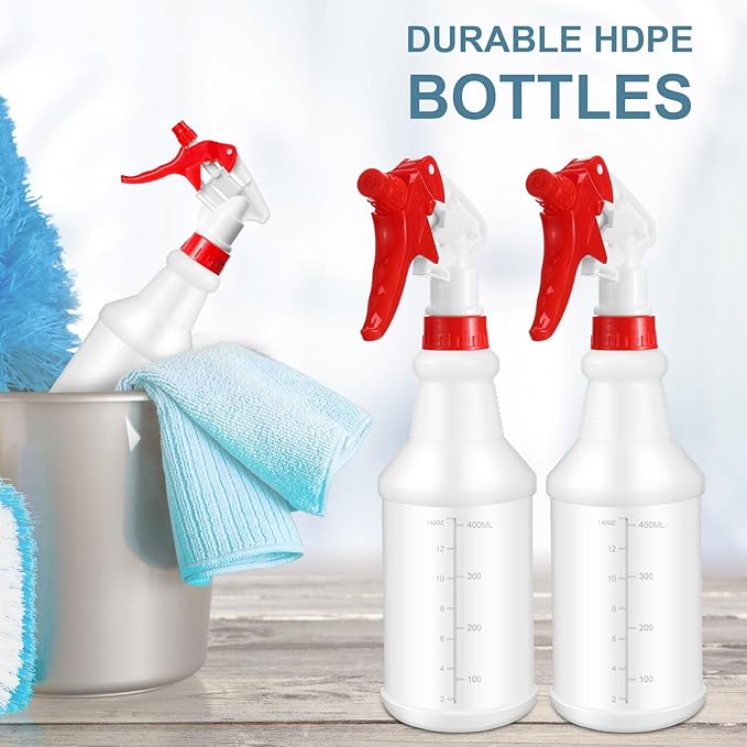 10 Pack Spray Bottles 16 Oz Empty Water Spray Bottles for Cleaning Heavy Duty Refillable Squirt ‌container with Measurements Adjustable Nozzle for Household Commercial Industrial(Red)