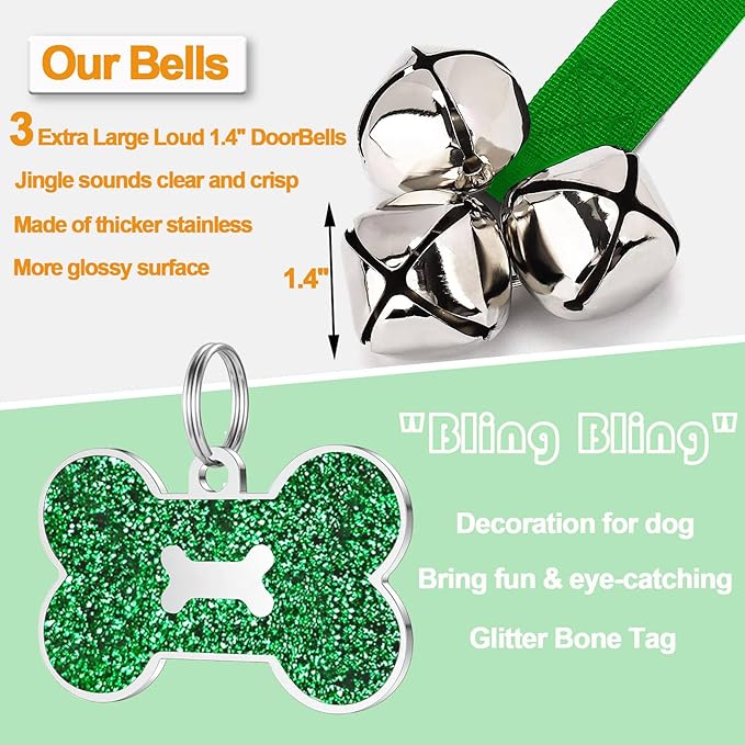 2 Pack Dog Door Bells, Dog Doorbell to go Outside Puppy Train Bell for Dogs to Ring to go Potty, Puppy Toilet Training Bell Jingle Bells for Door Knob (Green)