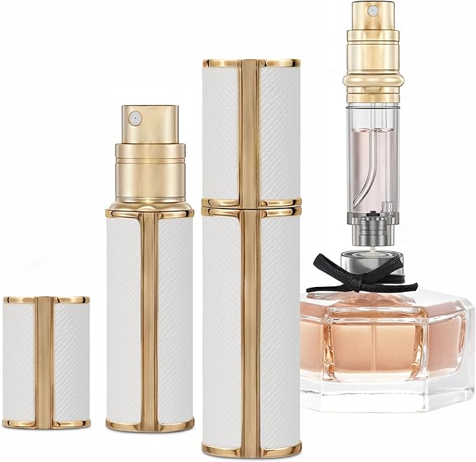 5ml Perfume Spray Bottle, AG00WH Leather Refillable Dispenser Bottom Fill Fragrance Scent Container, Portable and Leak-proof Suitable for Traveling & Outgoing (White 5ml)
