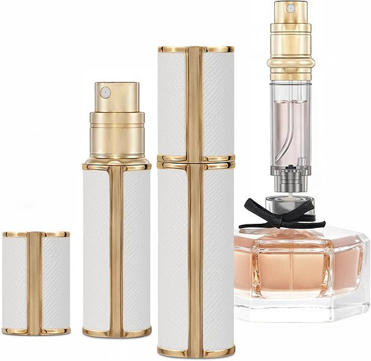 5ml Perfume Spray Bottle, AG00WH Leather Refillable Dispenser Bottom Fill Fragrance Scent Container, Portable and Leak-proof Suitable for Traveling & Outgoing (White 5ml)