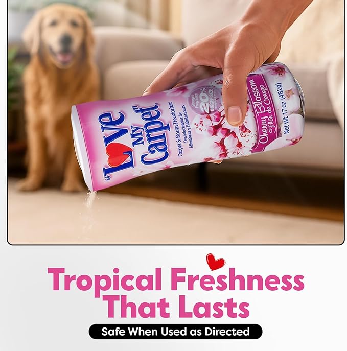 6 Love My Carpet | Carpet Deodorizer & Freshener Powder | 17 oz Pet Odor Eliminator for Strong Odor & Pet Urine | CHERRY BLOSSOM | Safe for Homes with Pets