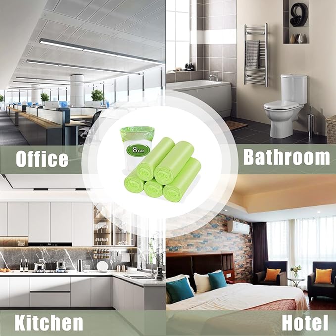 Inwaysin Medium Compostable Trash Bags - 8 Gallon, 30L (Clear Green, 20 Count Pack of 5) - Budget-Friendly Replacement for Simple Human H/J/G Trash Bags