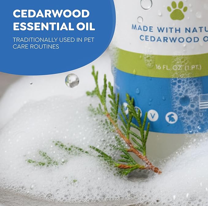 Riddy Pet Shampoo, Handmade Essential Oil Cleanser for Pets, Fragrance Free Moisturizing Formula, Safe for Sensitive Skin with Cedarwood, 1 Pint
